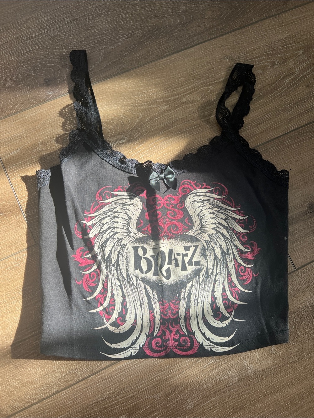 Bratz Black Graphic Lace-Trim Tank Top